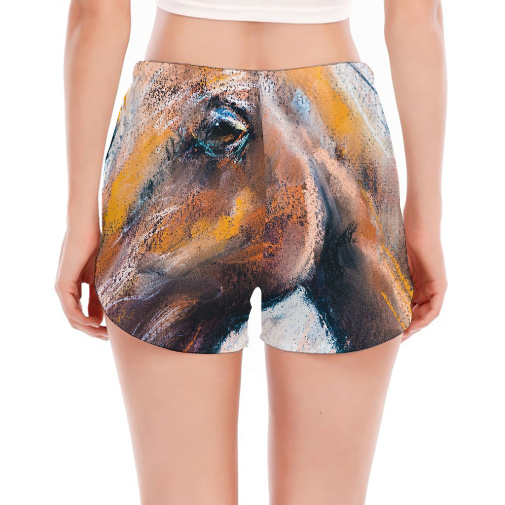 Dark Blue Horse Painting Print Women's Split Running Shorts