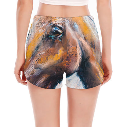 Dark Blue Horse Painting Print Women's Split Running Shorts