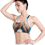Dark Blue Horse Painting Print Women's Sports Bra