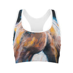 Dark Blue Horse Painting Print Women's Sports Bra