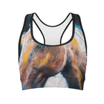 Dark Blue Horse Painting Print Women's Sports Bra
