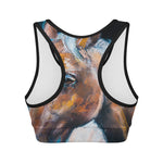Dark Blue Horse Painting Print Women's Sports Bra