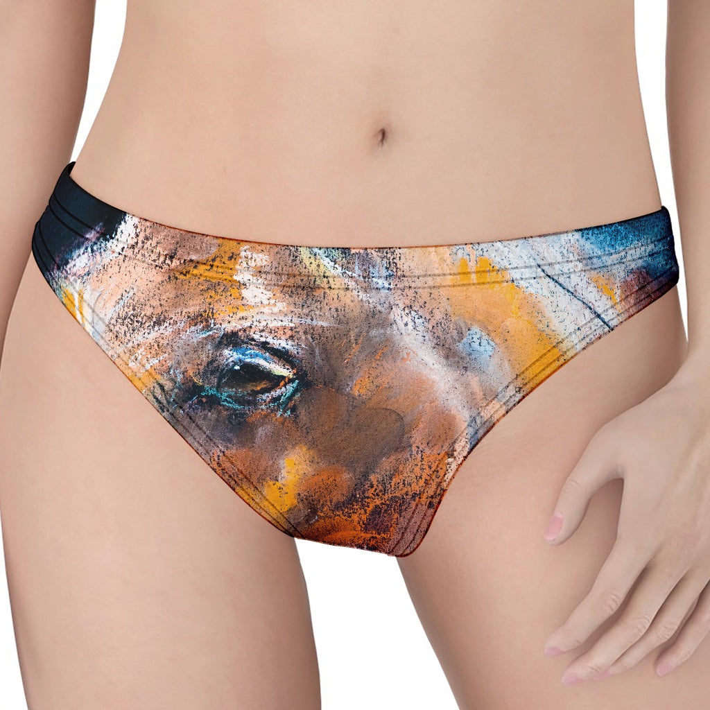 Dark Blue Horse Painting Print Women's Thong