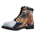 Dark Blue Horse Painting Print Padded Collar Lace Up Boots