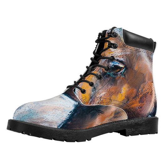 Dark Blue Horse Painting Print Work Boots