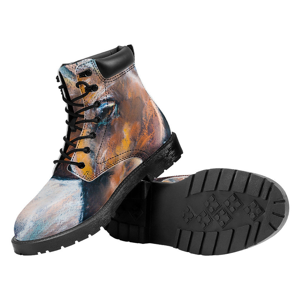 Dark Blue Horse Painting Print Work Boots