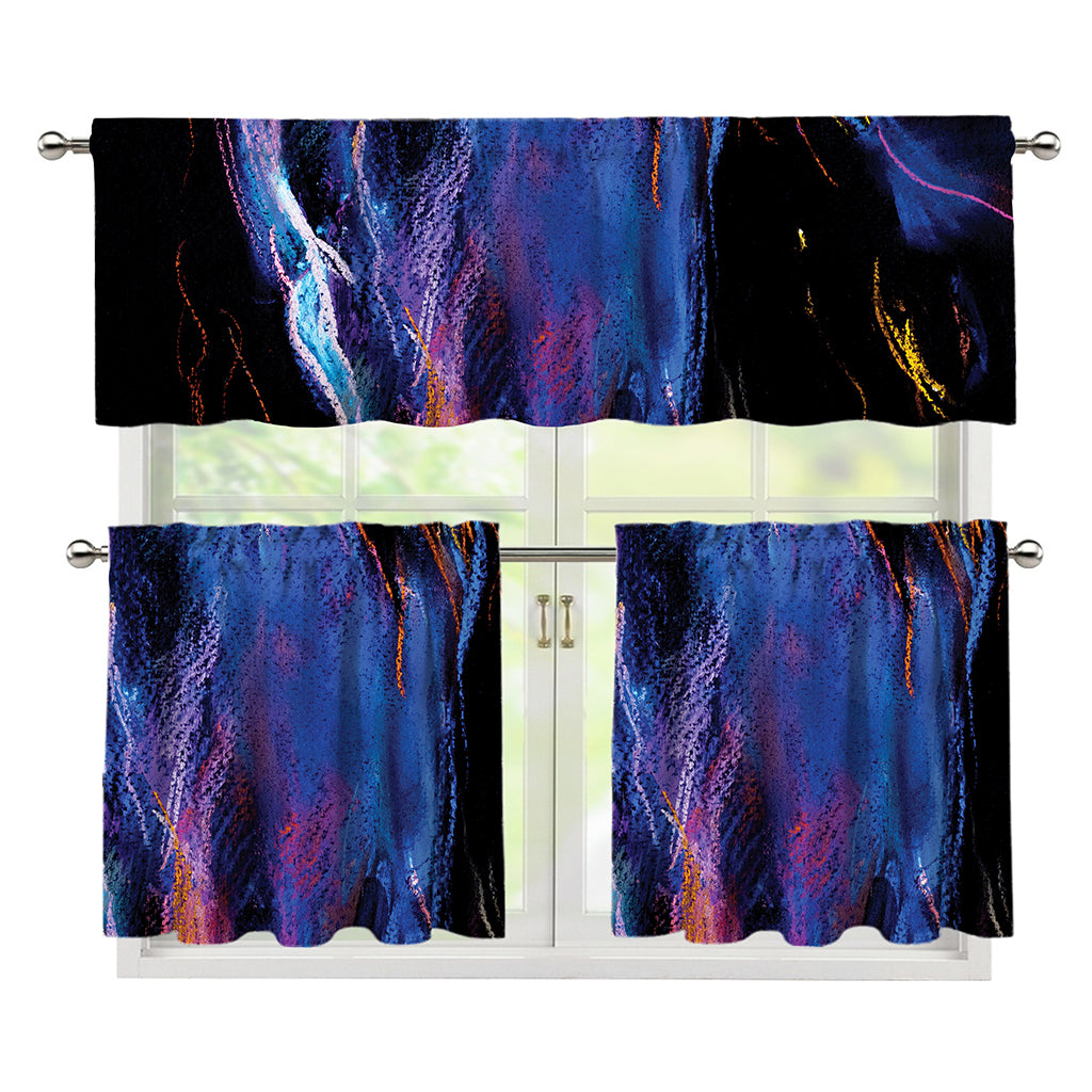 Dark Blue Horse Portrait Print 3 Piece Kitchen Curtains