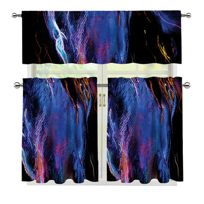 Dark Blue Horse Portrait Print 3 Piece Kitchen Curtains