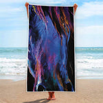 Dark Blue Horse Portrait Print Beach Towel