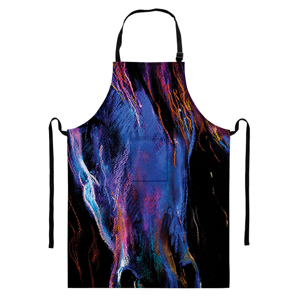 Dark Blue Horse Portrait Print Bib Apron With Pocket