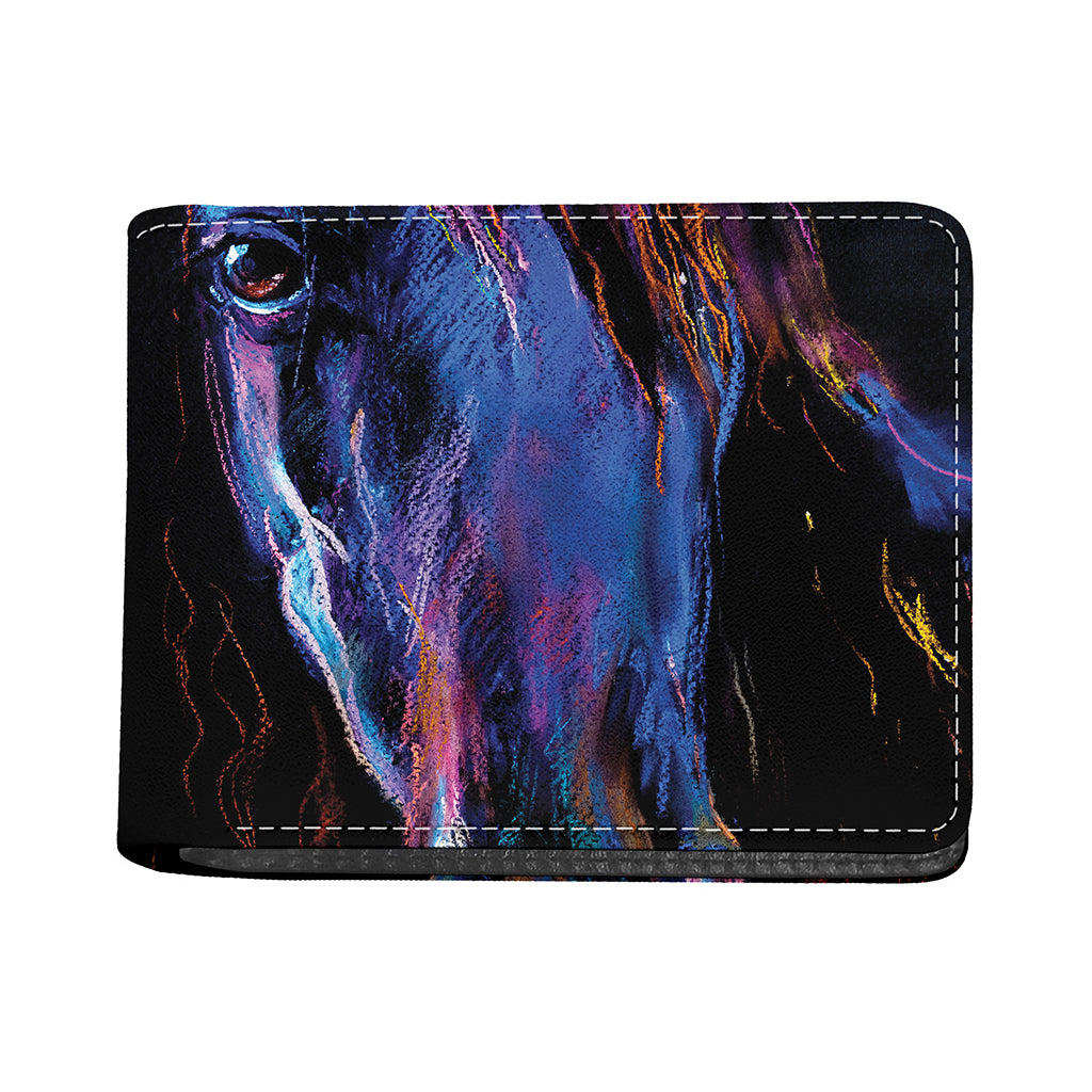Dark Blue Horse Portrait Print Bifold Wallet