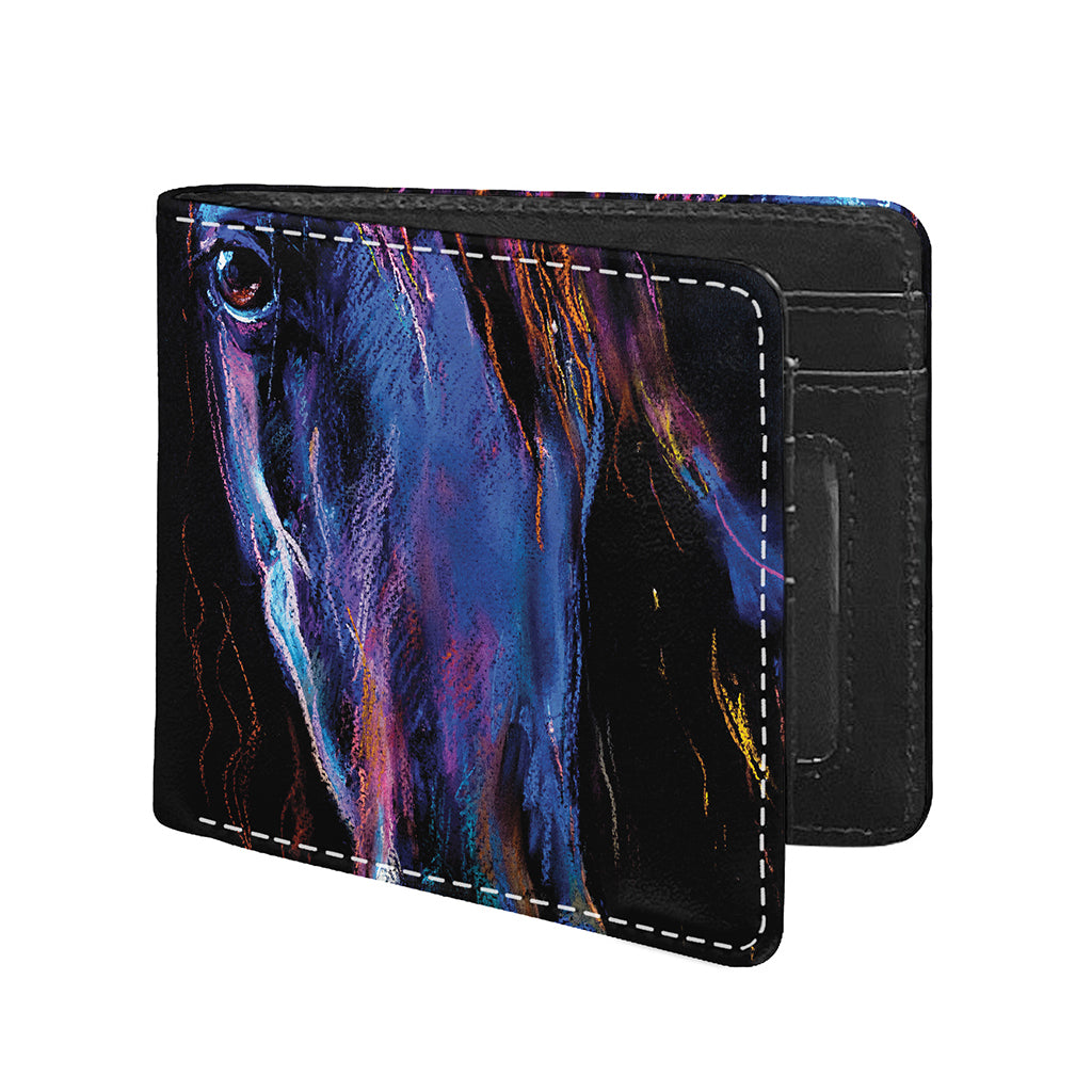 Dark Blue Horse Portrait Print Bifold Wallet