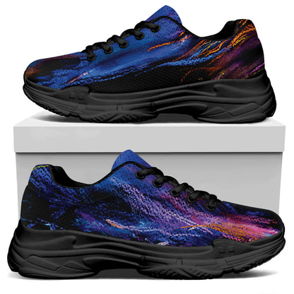 Dark Blue Horse Portrait Print Black Chunky Shoes