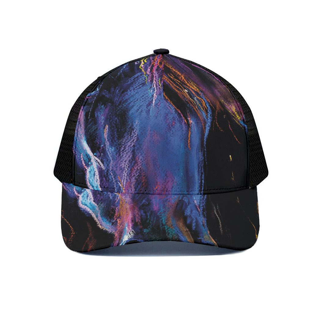 Dark Blue Horse Portrait Print Black Mesh Trucker Cap