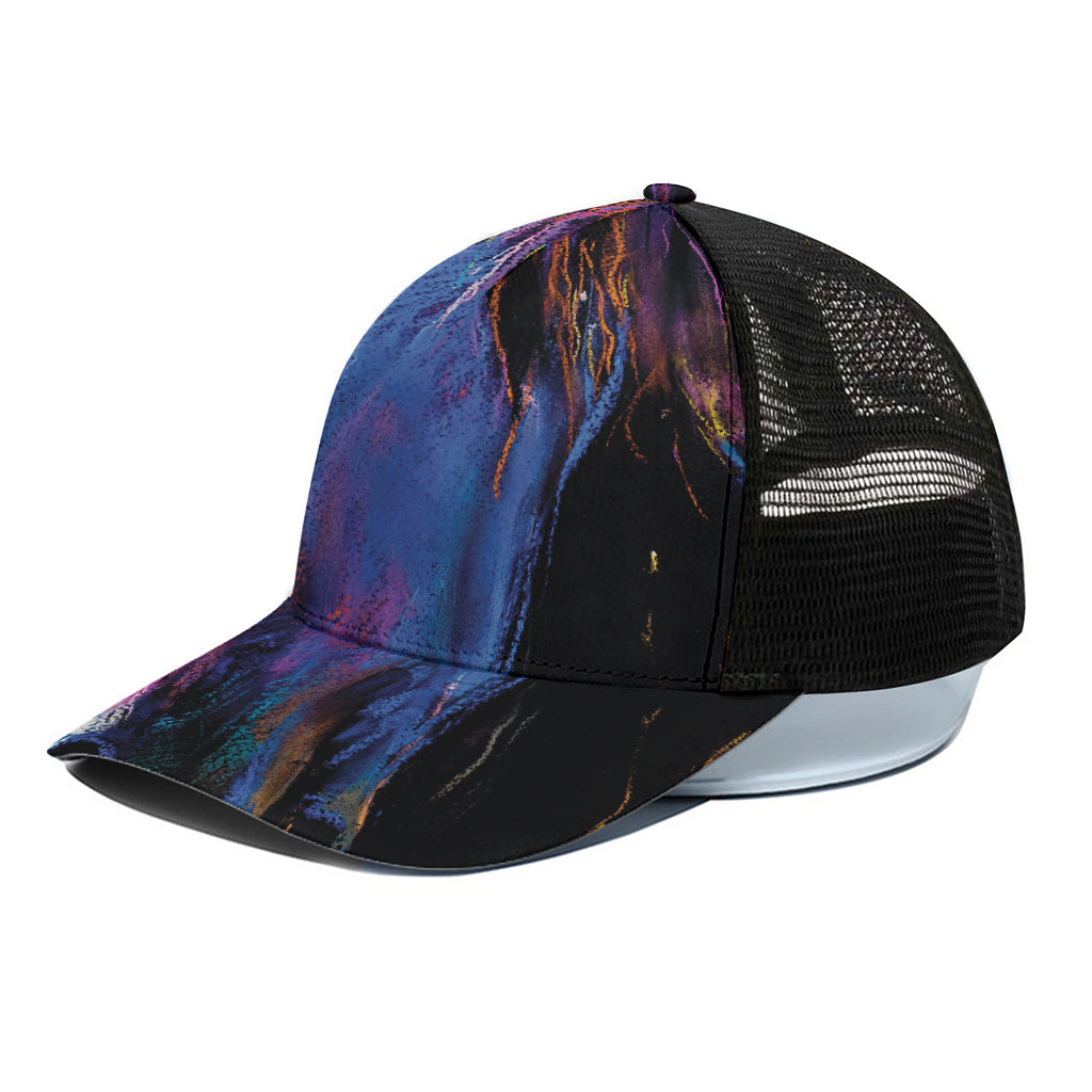 Dark Blue Horse Portrait Print Black Mesh Trucker Cap