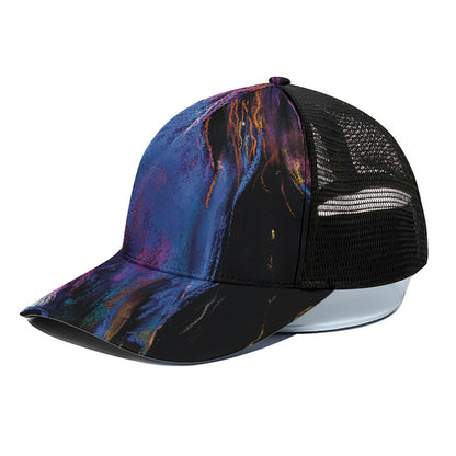 Dark Blue Horse Portrait Print Black Mesh Trucker Cap