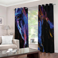 Dark Blue Horse Portrait Print Dimout Grommet Curtains