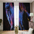 Dark Blue Horse Portrait Print Dimout Pencil Pleat Curtains
