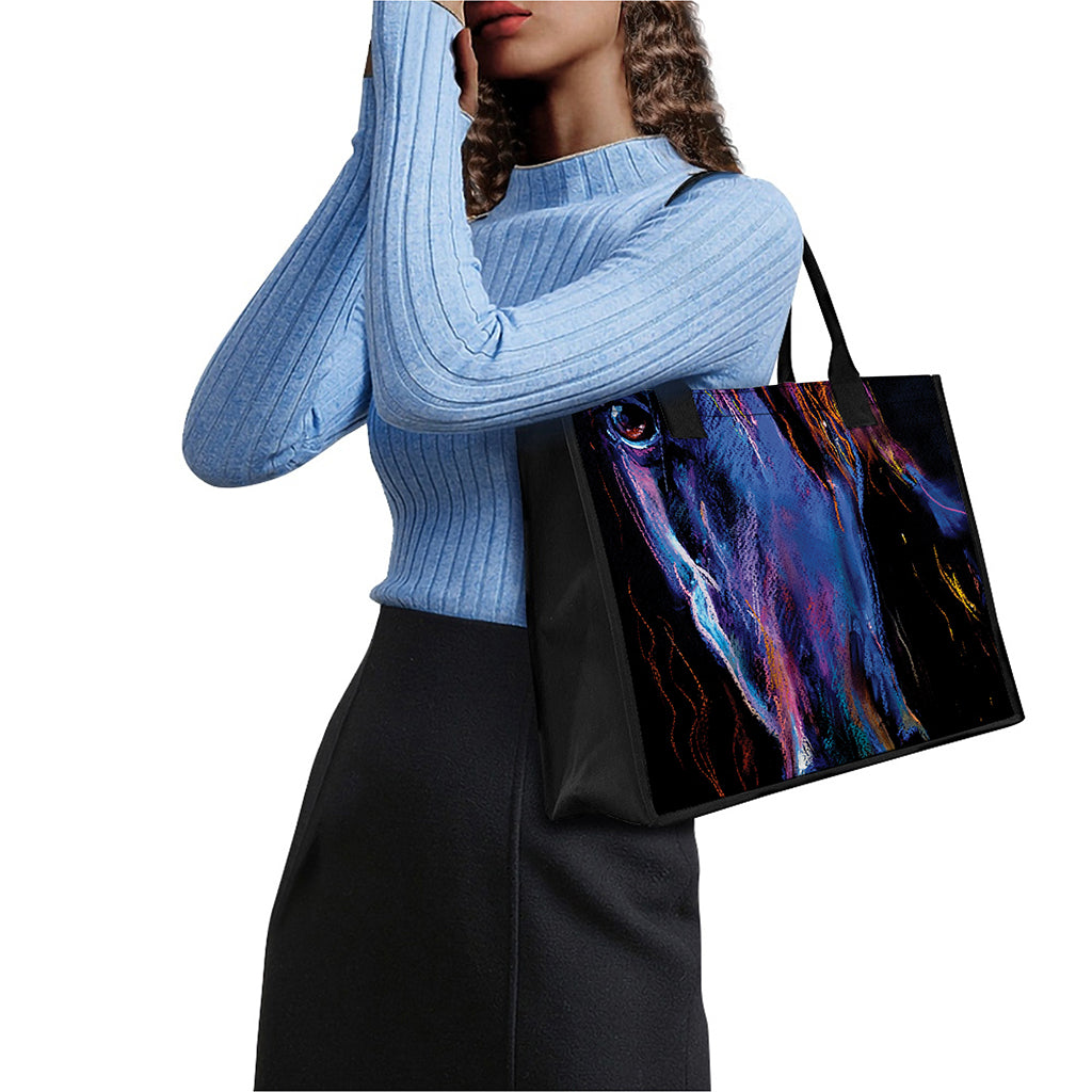Dark Blue Horse Portrait Print Canvas Tote Bag