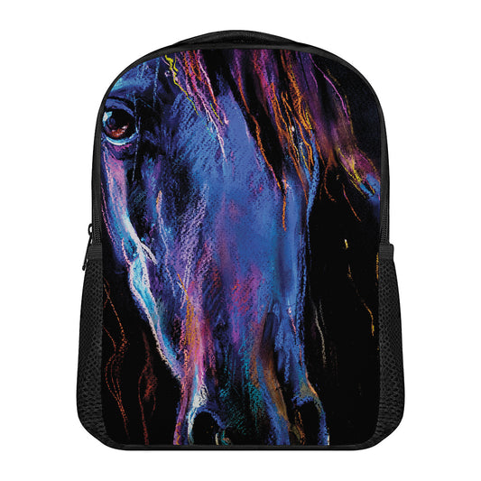 Dark Blue Horse Portrait Print Casual Backpack