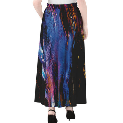 Dark Blue Horse Portrait Print Chiffon Maxi Skirt