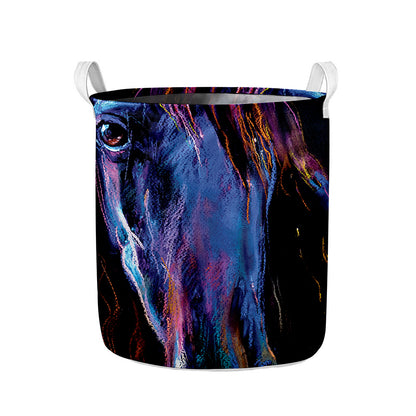 Dark Blue Horse Portrait Print Collapsible Laundry Basket