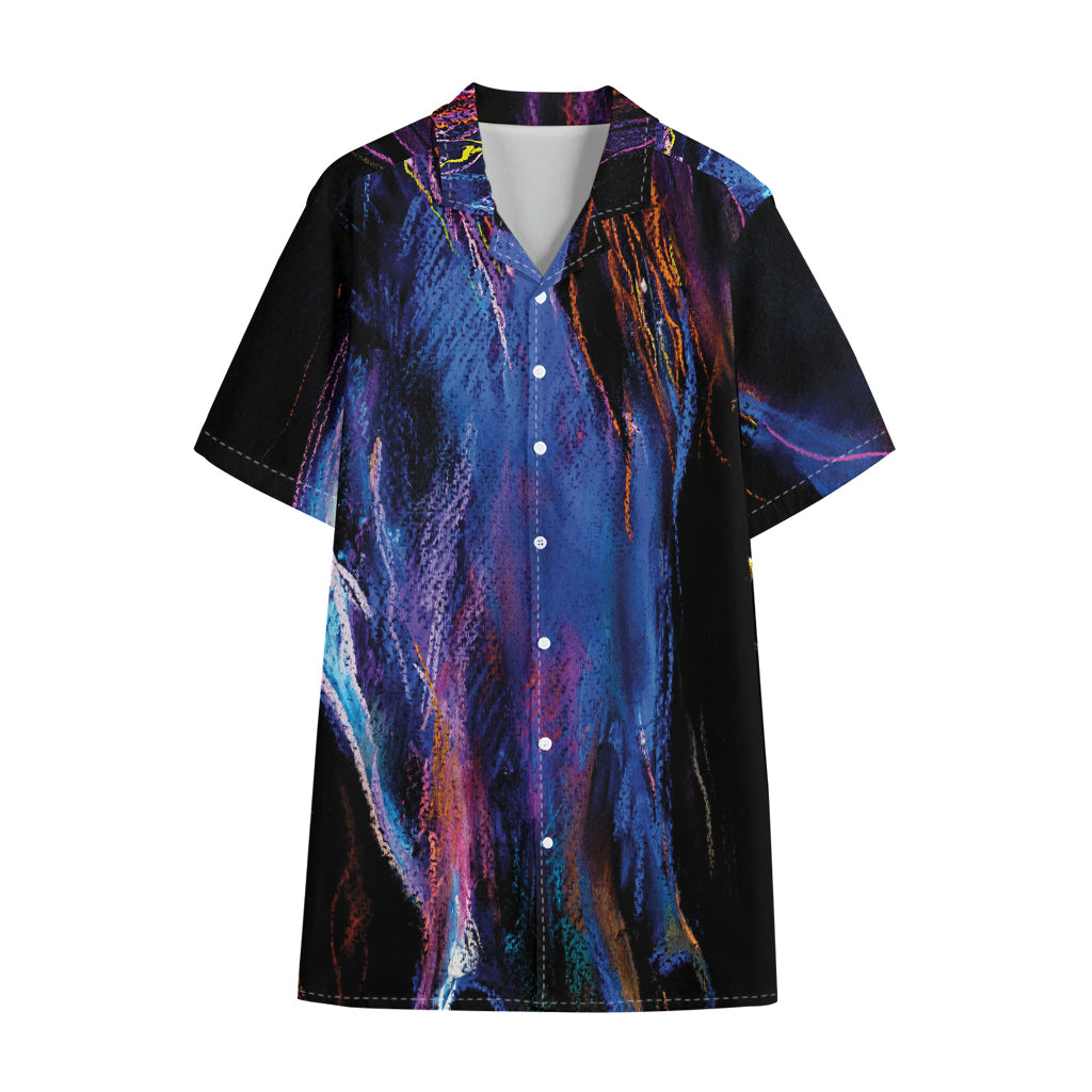 Dark Blue Horse Portrait Print Cotton Hawaiian Shirt