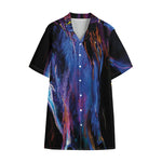 Dark Blue Horse Portrait Print Cotton Hawaiian Shirt