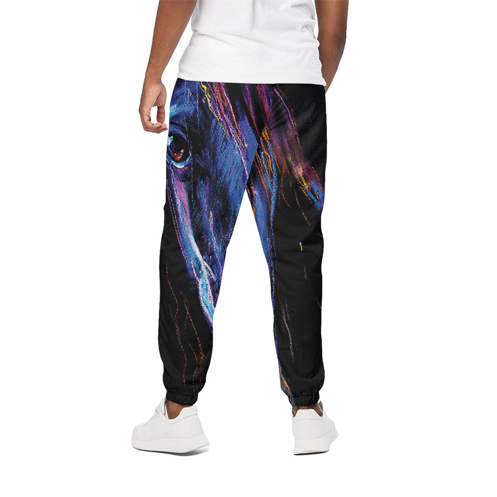 Dark Blue Horse Portrait Print Cotton Pants
