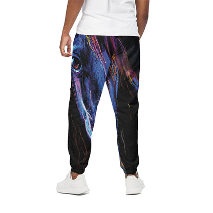 Dark Blue Horse Portrait Print Cotton Pants