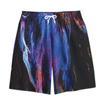 Dark Blue Horse Portrait Print Cotton Shorts