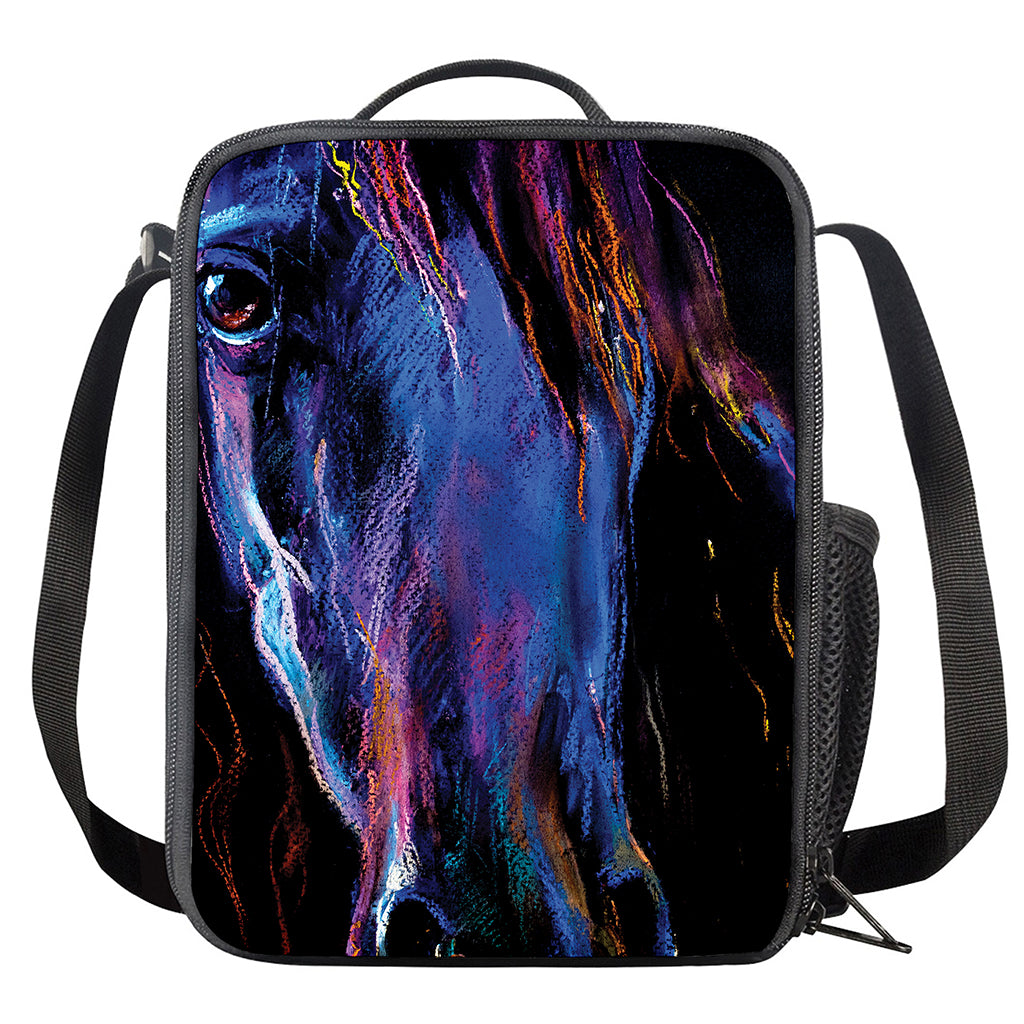Dark Blue Horse Portrait Print Crossbody Lunch Bag