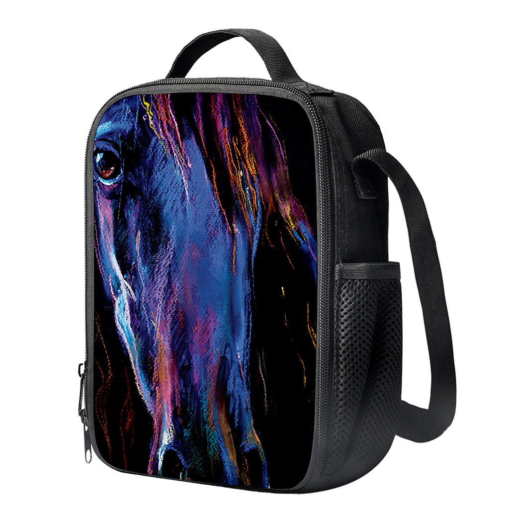 Dark Blue Horse Portrait Print Crossbody Lunch Bag