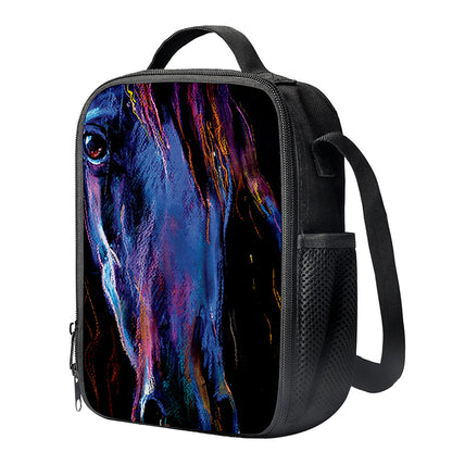 Dark Blue Horse Portrait Print Crossbody Lunch Bag