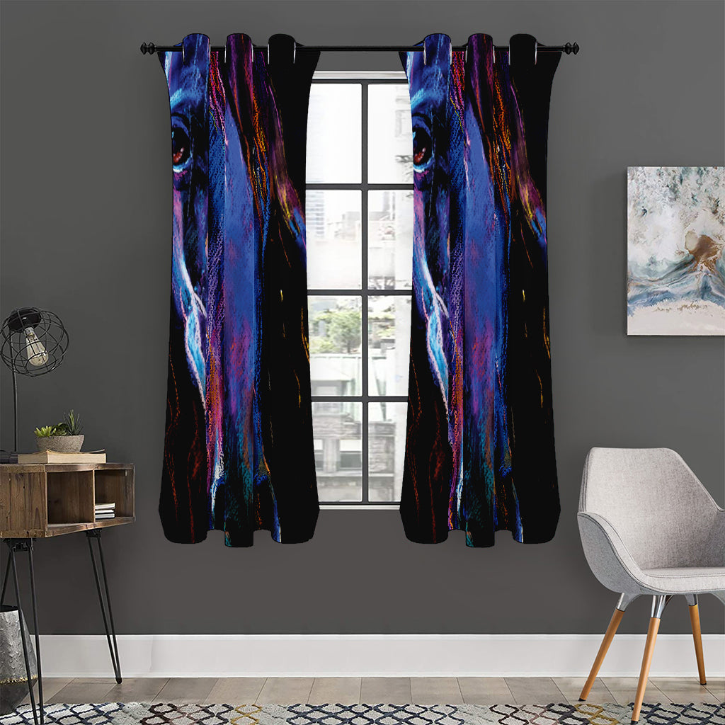 Dark Blue Horse Portrait Print Curtain