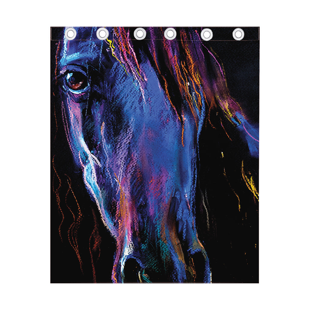 Dark Blue Horse Portrait Print Curtain