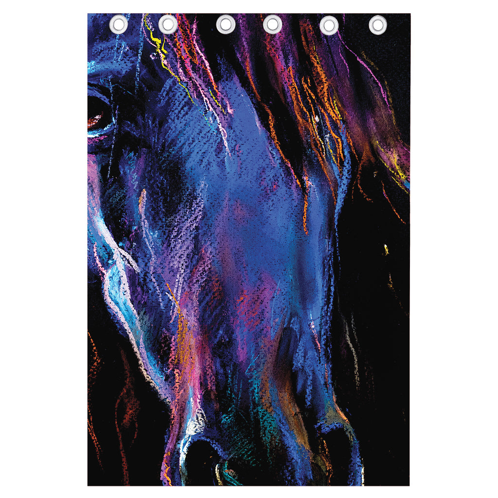 Dark Blue Horse Portrait Print Curtain