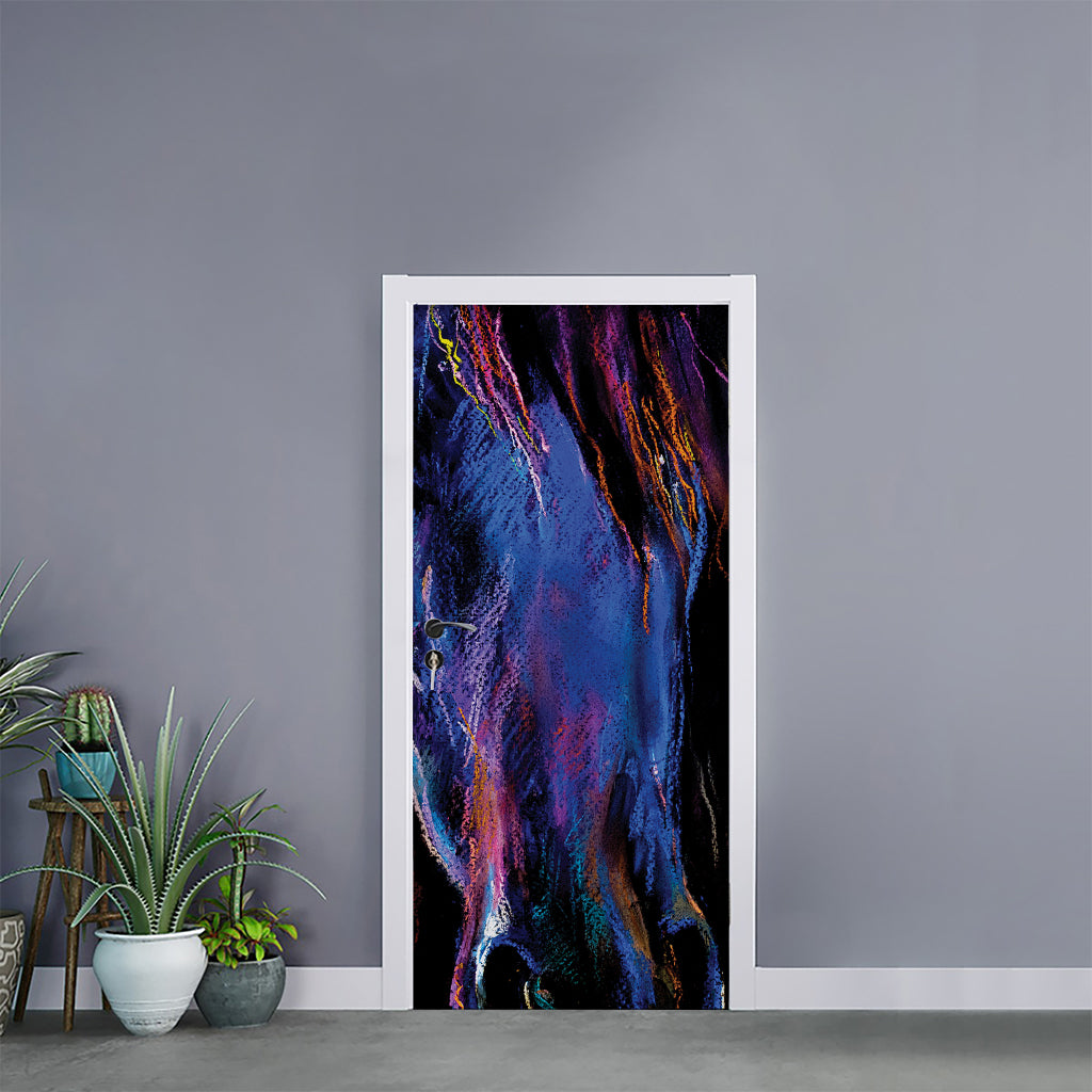 Dark Blue Horse Portrait Print Door Sticker