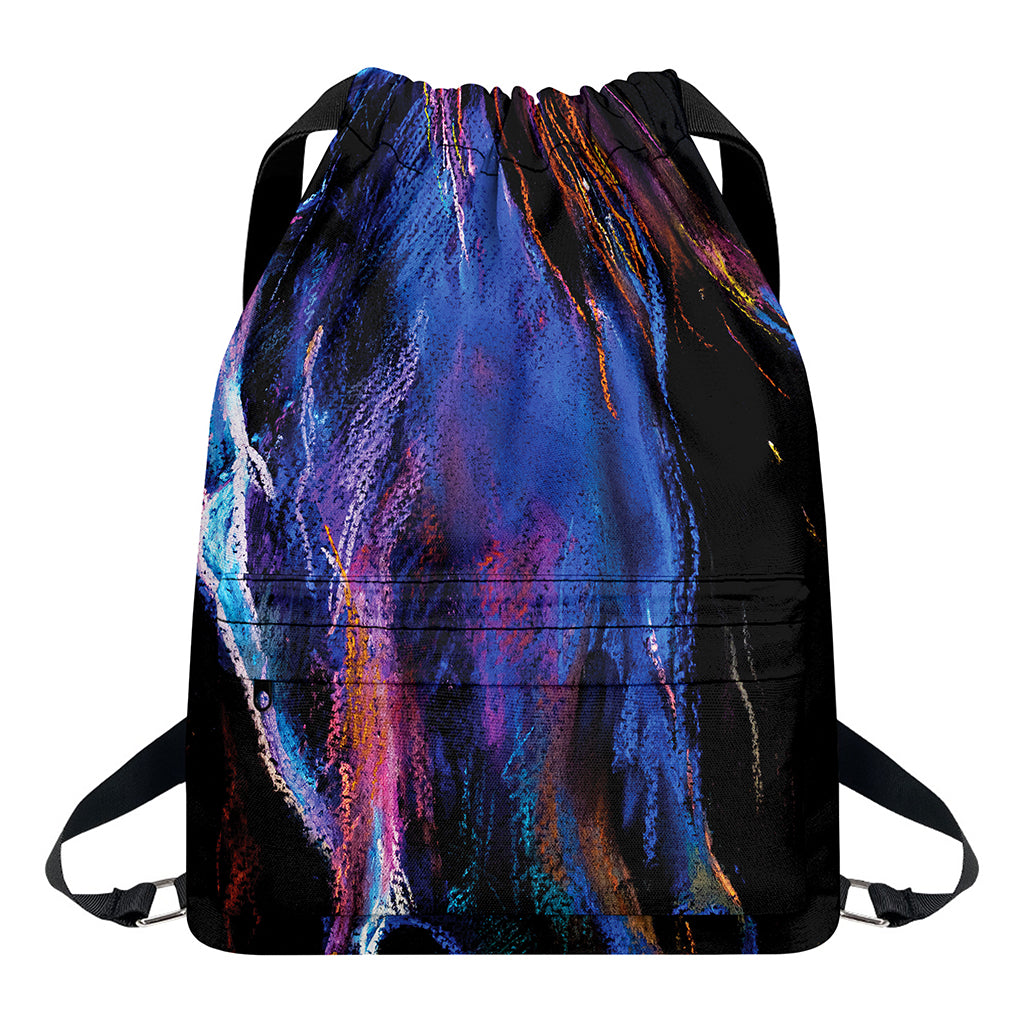 Dark Blue Horse Portrait Print Drawstring Backpack