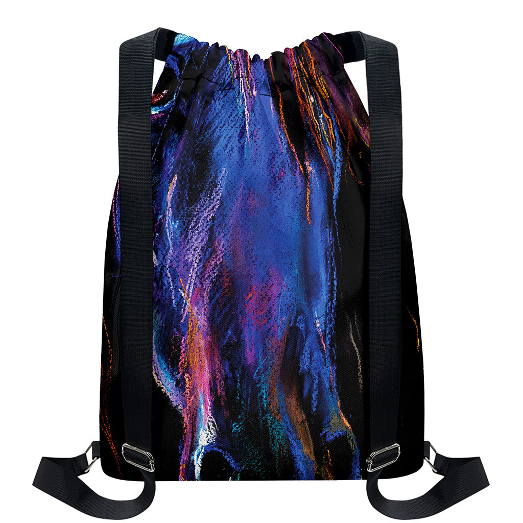 Dark Blue Horse Portrait Print Drawstring Backpack