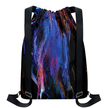 Dark Blue Horse Portrait Print Drawstring Backpack
