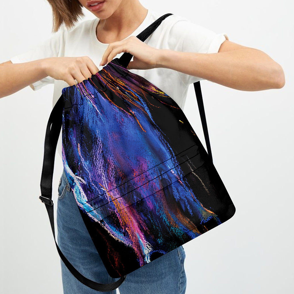 Dark Blue Horse Portrait Print Drawstring Backpack