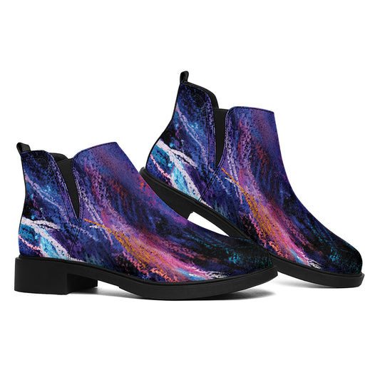 Dark Blue Horse Portrait Print Flat Ankle Boots