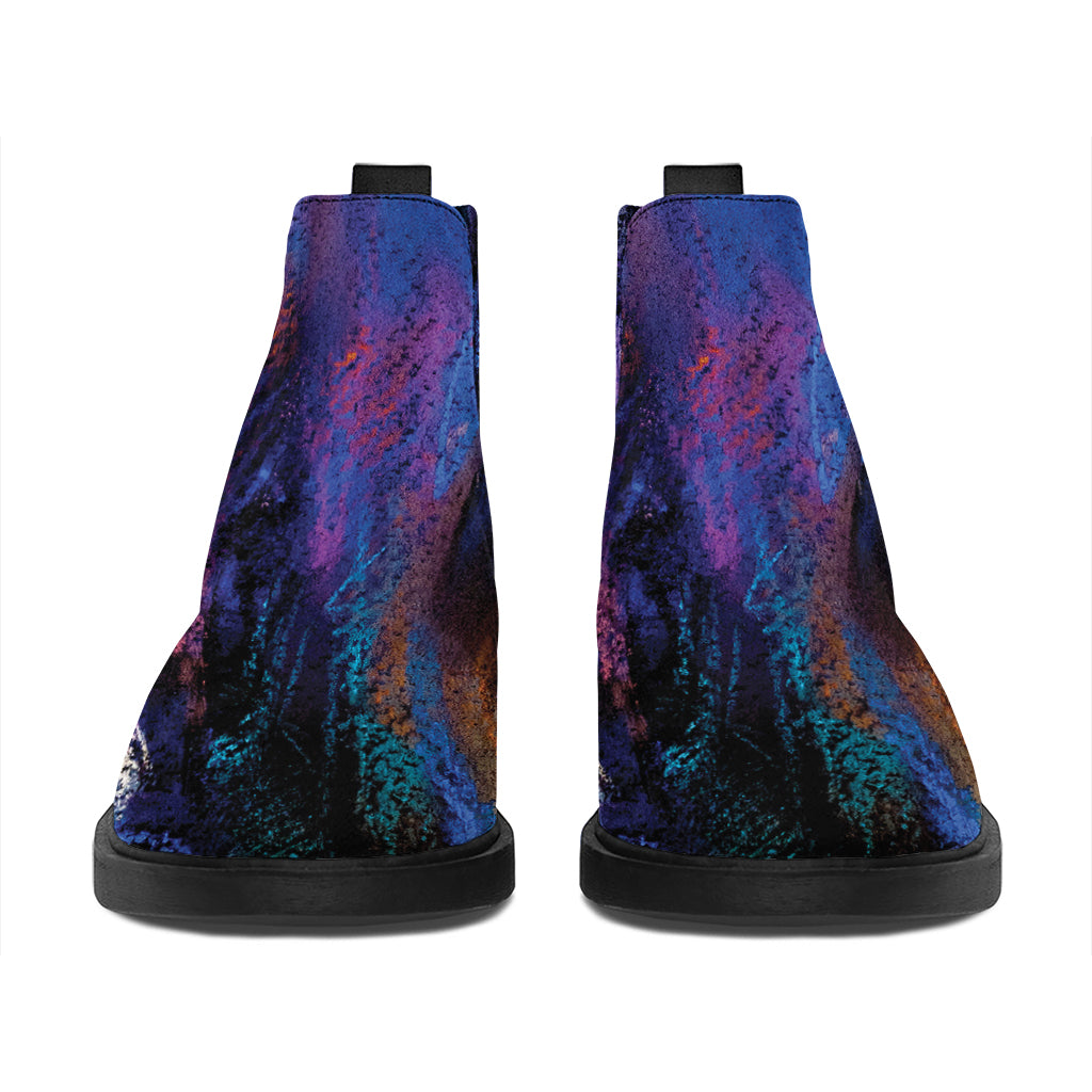 Dark Blue Horse Portrait Print Flat Ankle Boots