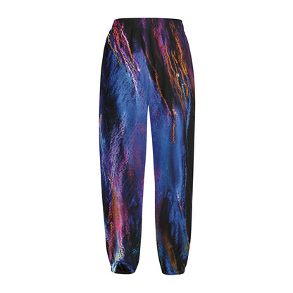 Dark Blue Horse Portrait Print Fleece Lined Knit Pants