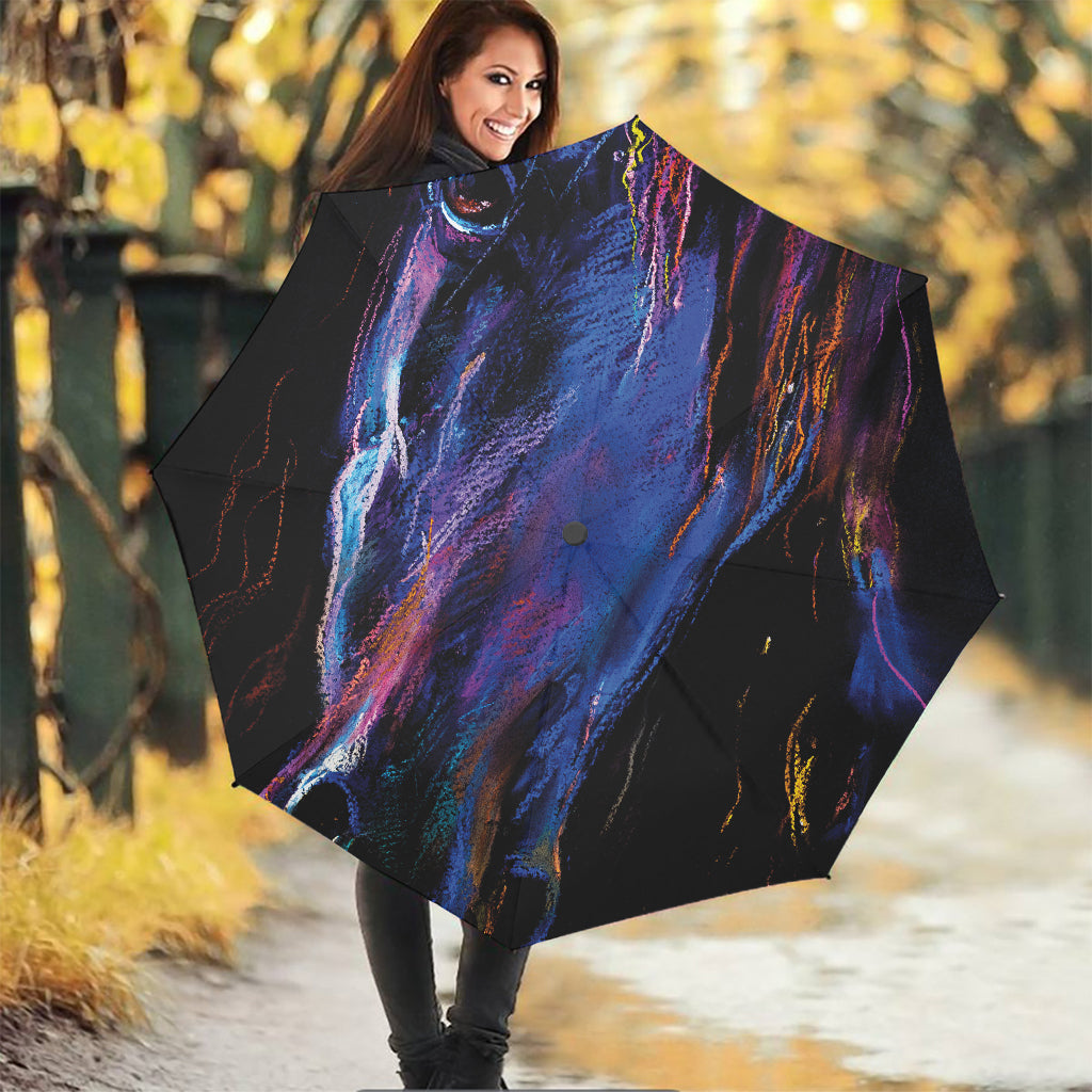Dark Blue Horse Portrait Print Foldable Umbrella