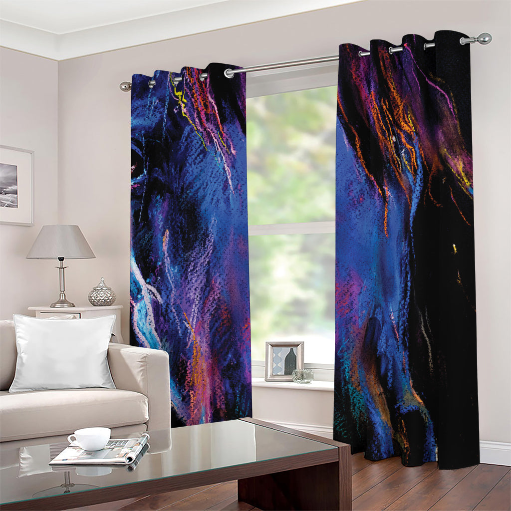 Dark Blue Horse Portrait Print Grommet Curtains
