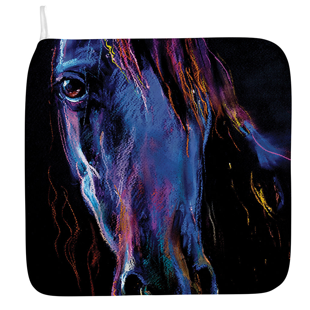 Dark Blue Horse Portrait Print Hand Towel