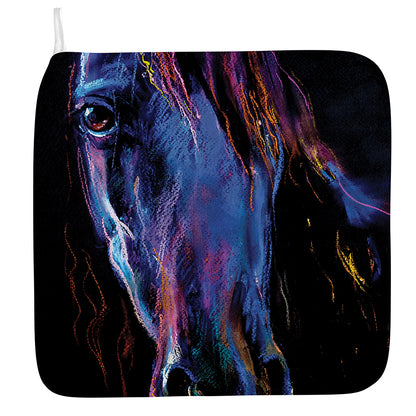 Dark Blue Horse Portrait Print Hand Towel