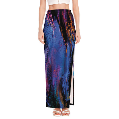 Dark Blue Horse Portrait Print High Slit Maxi Skirt